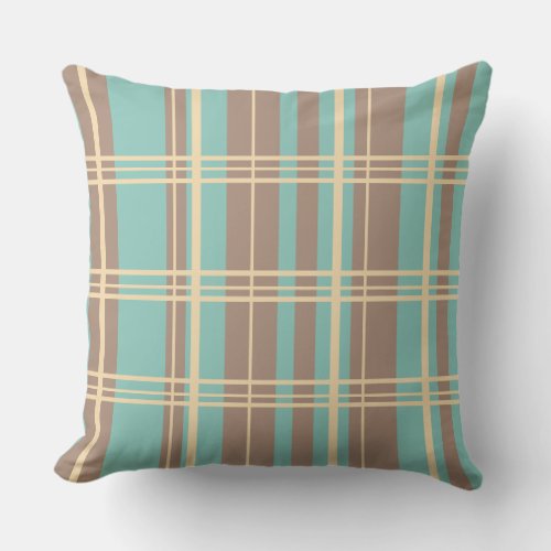 Traditional Plaid Teal Sand Chocolate Throw Pillow