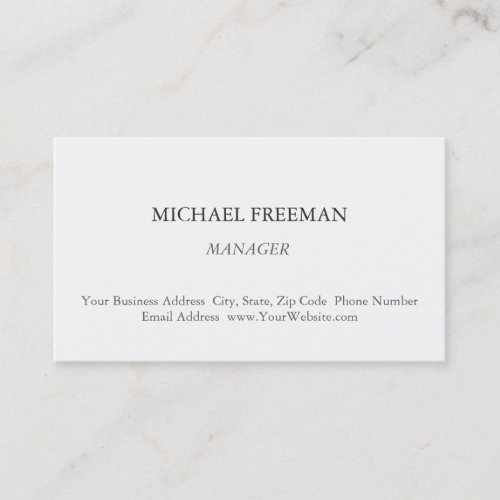 Traditional Plain White Manager Business Card
