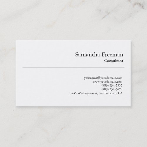 Traditional Plain White Minimalist Simple Business Card