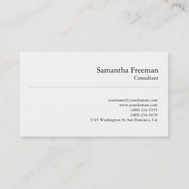 Traditional Plain White Minimalist Simple Business Card (Front)