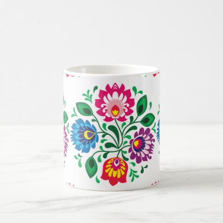 Traditional Polish Floral Folk Embroidery Pattern Coffee Mug