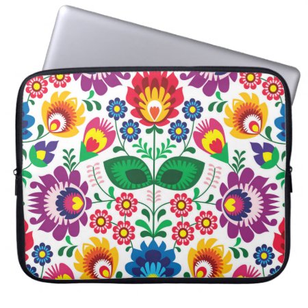 Traditional Polish Floral Folk Embroidery Pattern Laptop Sleeve