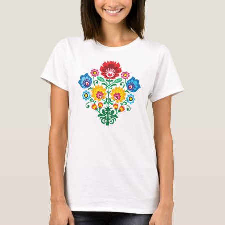 Traditional Polish Floral Folk Embroidery Pattern T-shirt