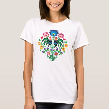 Traditional Polish Floral Folk Embroidery Pattern T-shirt by RedKoala at Zazzle
