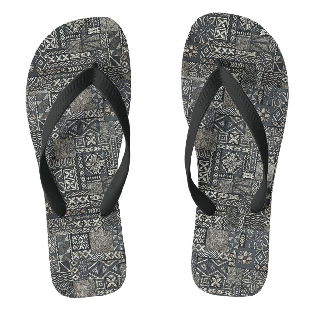 Traditional Polynesian Tapa Cloth Pattern Flip Flops (Footbed)