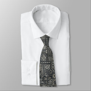 Traditional Polynesian Tapa Cloth Pattern Neck Tie