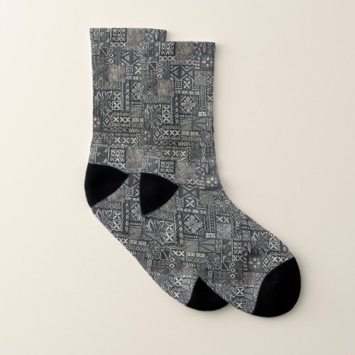 Traditional Polynesian Tapa Cloth Pattern Socks