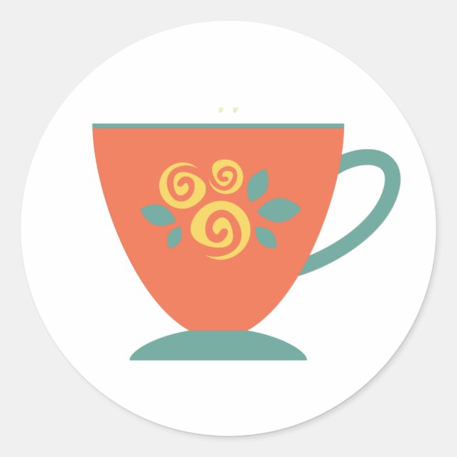 Traditional porcelain tea cup in orange and blue. classic round sticker (Front)