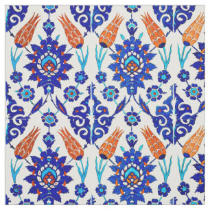 Traditional Portuguese Azulejo Floral Tile Pattern Fabric