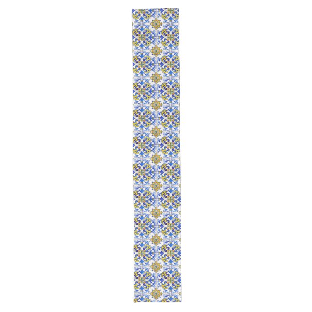 Traditional Portuguese Azulejo Pattern Long Table Runner (Front)