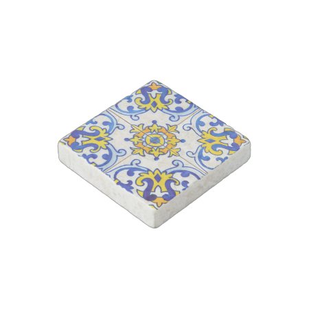 Traditional Portuguese Azulejo Pattern Stone Magnet