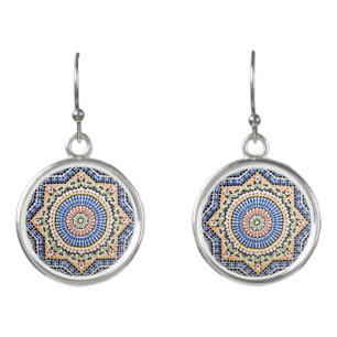 Traditional Portuguese Azulejo Tile Pattern Earrings