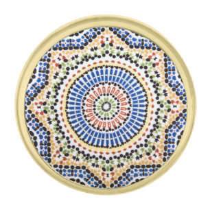 Traditional Portuguese Azulejo Tile Pattern Gold Finish Lapel Pin
