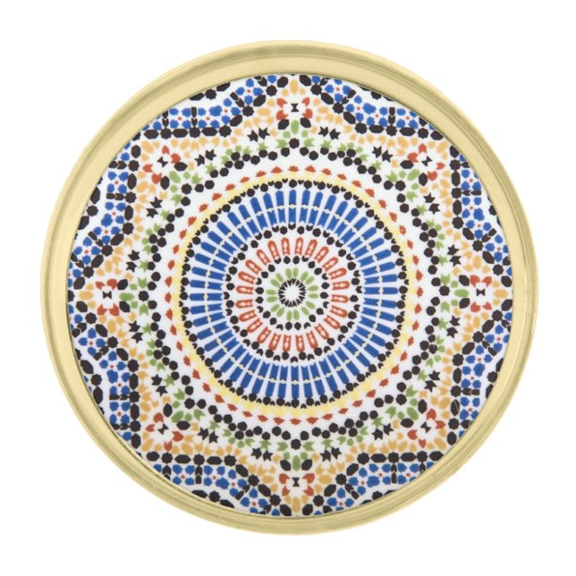 Traditional Portuguese Azulejo Tile Pattern Gold Finish Lapel Pin (Front)