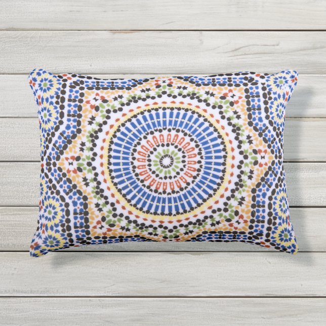 Traditional Portuguese Azulejo Tile Pattern Outdoor Pillow (Front)