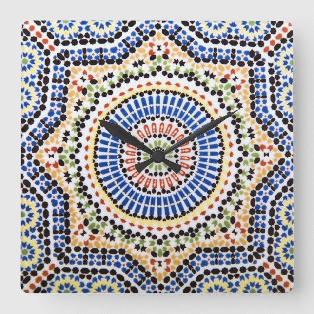 Traditional Portuguese Azulejo Tile Pattern Square Wall Clock (Front)
