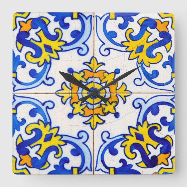 Traditional Portuguese Azulejo tile Square Wall Clock (Front)