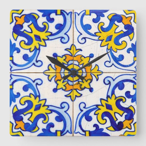 Traditional Portuguese Azulejo tile Square Wall Clock