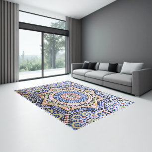 Traditional Portuguese Azulejo Tile Textured Rug