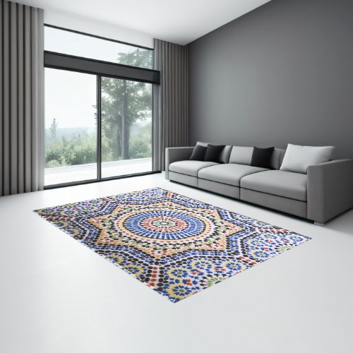 Traditional Portuguese Azulejo Tile Textured  Rug