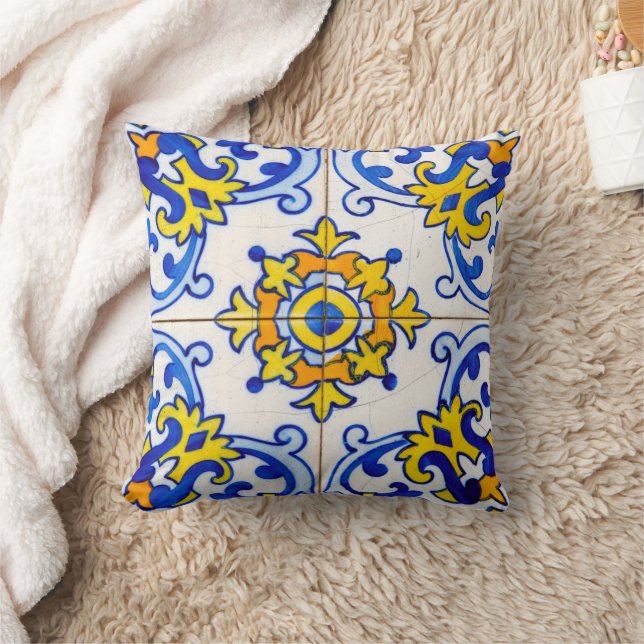 Traditional Portuguese Azulejo tile Throw Pillow (Blanket)