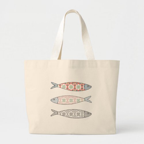 Traditional Portuguese icon Colored sardines Large Tote Bag