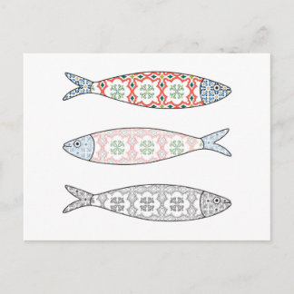 Traditional Portuguese icon. Colored sardines Postcard