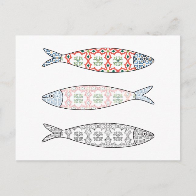 Traditional Portuguese icon. Colored sardines Postcard (Front)