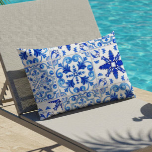 Traditional Portuguese Tile Pattern Blue White Lumbar Pillow