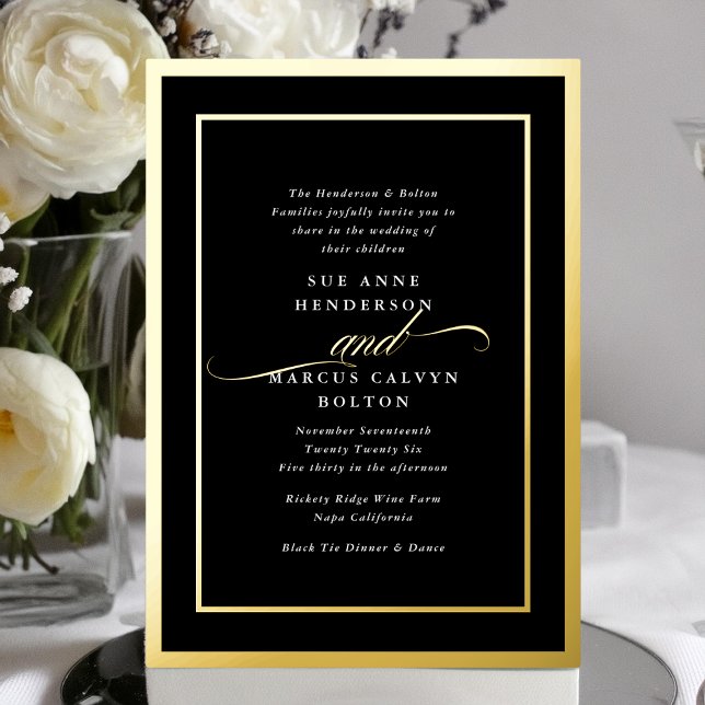 Traditional Premium Calligraphy Gold Frame Wedding Foil Invitation (Creator Uploaded)