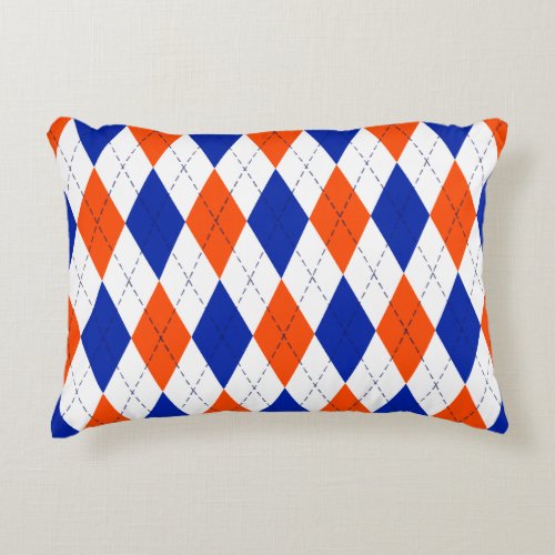 Traditional Preppy Argyle in Orange and Blue Accent Pillow