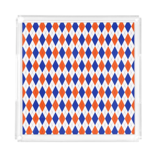 Traditional Preppy Argyle in Orange and Blue Acrylic Tray
