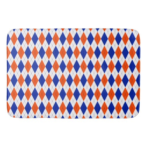 Traditional Preppy Argyle in Orange and Blue Bath Mat