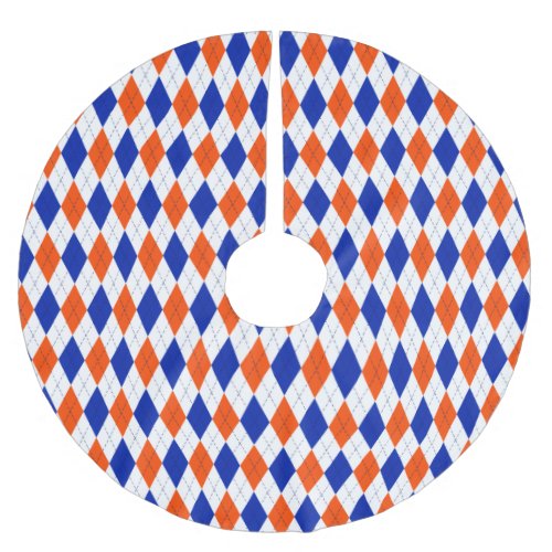 Traditional Preppy Argyle in Orange and Blue Brushed Polyester Tree Skirt