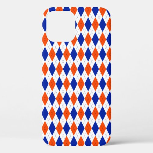 Traditional Preppy Argyle in Orange and Blue iPhone 12 Case