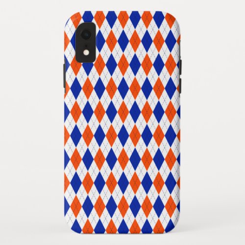 Traditional Preppy Argyle in Orange and Blue iPhone XR Case