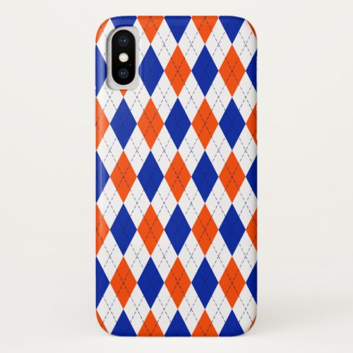 Traditional Preppy Argyle in Orange and Blue iPhone XS Case