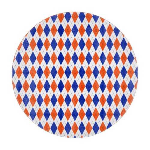 Traditional Preppy Argyle in Orange and Blue Cutting Board