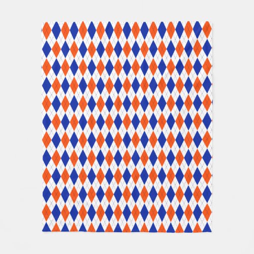 Traditional Preppy Argyle in Orange and Blue Fleece Blanket