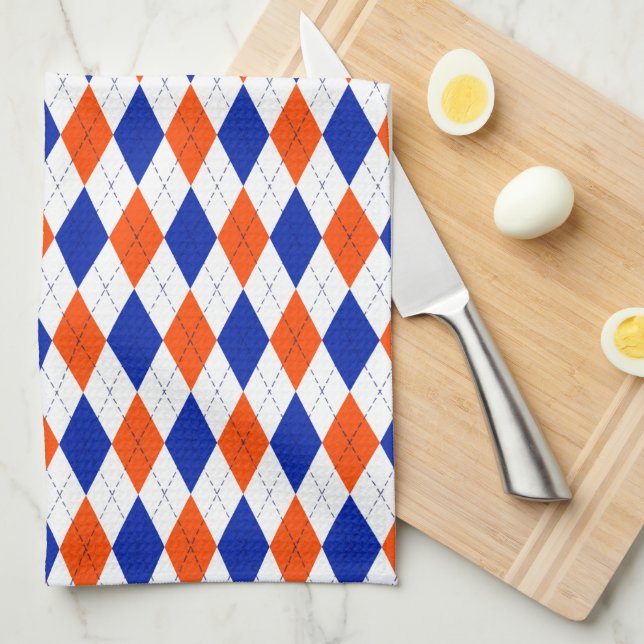 Traditional Preppy Argyle in Orange and Blue Kitchen Towel (Quarter Fold)