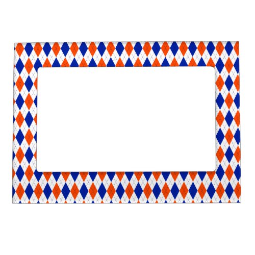 Traditional Preppy Argyle in Orange and Blue Magnetic Frame