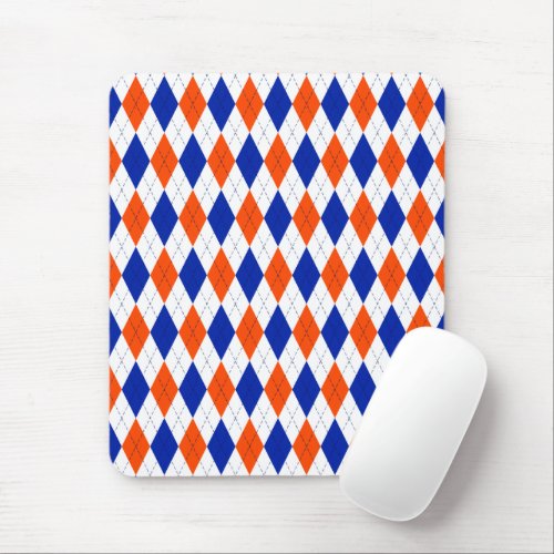 Traditional Preppy Argyle in Orange and Blue Mouse Pad