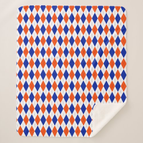 Traditional Preppy Argyle in Orange and Blue Sherpa Blanket