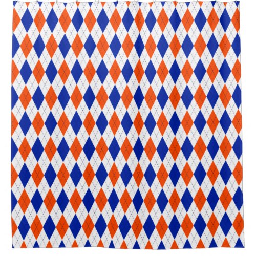 Traditional Preppy Argyle in Orange and Blue Shower Curtain