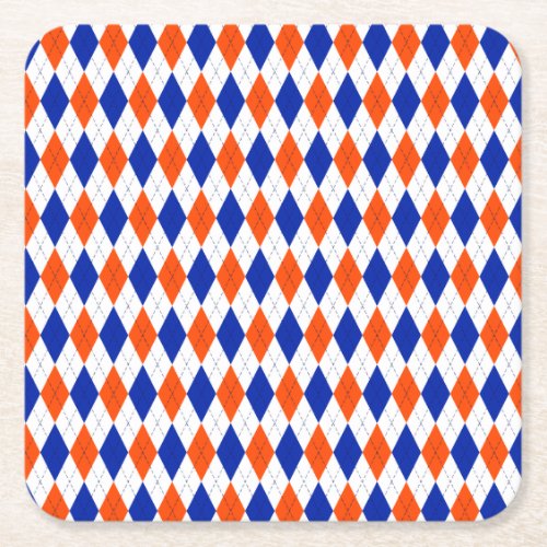 Traditional Preppy Argyle in Orange and Blue Square Paper Coaster