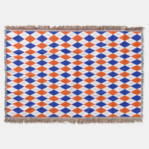 Traditional Preppy Argyle in Orange and Blue Throw Blanket