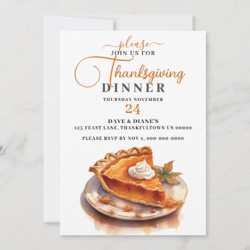 Traditional Pumpkin Pie Thanksgiving Dinner Invitation