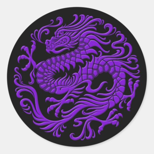 Traditional Purple and Black Chinese Dragon Circle Classic Round Sticker