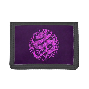 Traditional Purple Chinese Dragon Circle Tri-fold Wallet