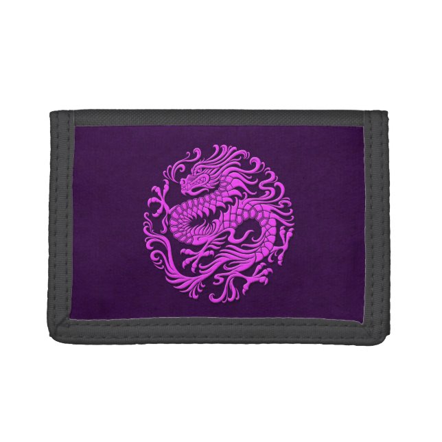 Traditional Purple Chinese Dragon Circle Trifold Wallet (Front)